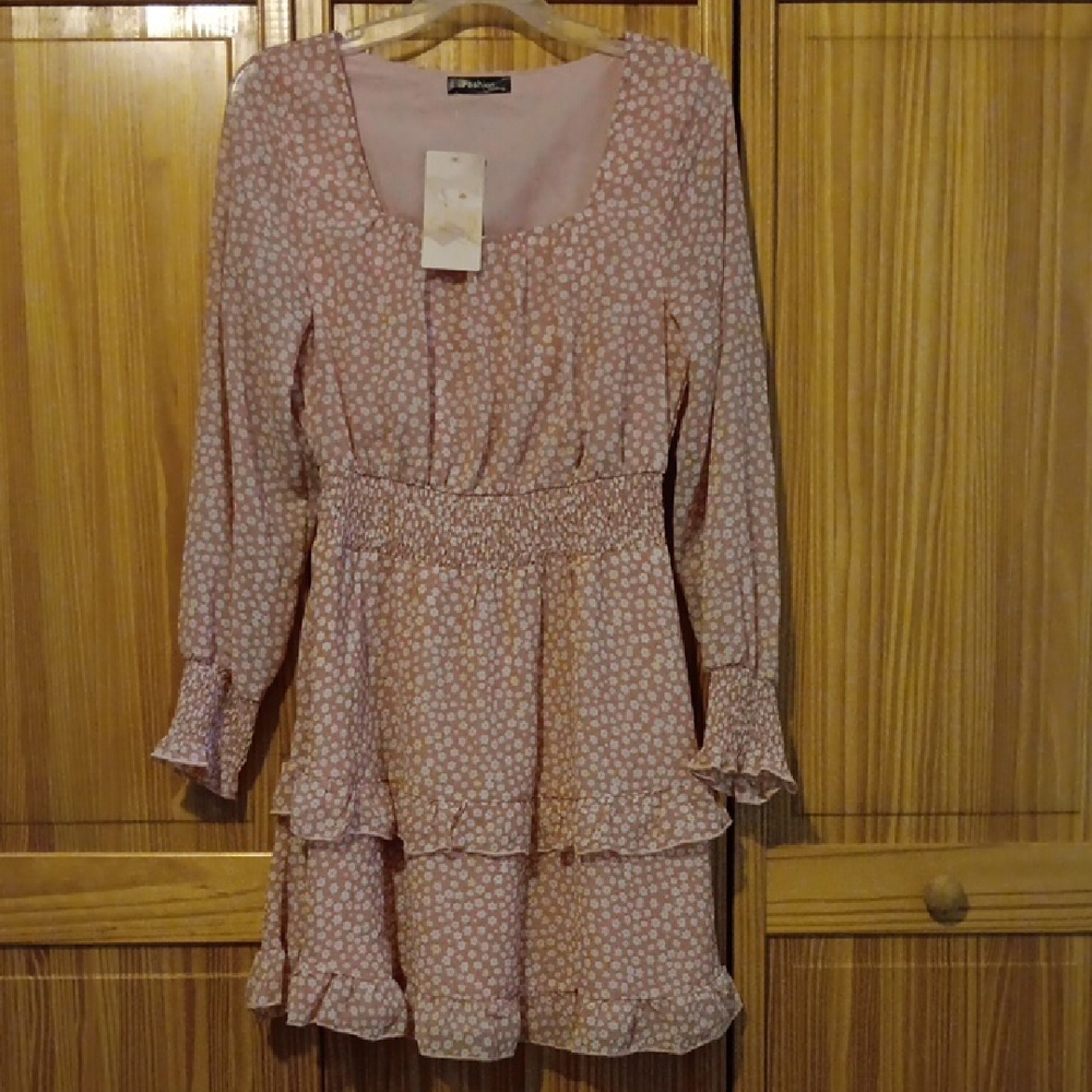SHEIN Pink Floral Smocked Midi Dress